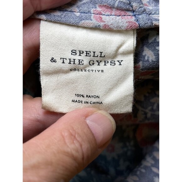 Spell and the Gypsy Pants Size Small Boho Wide Leg Rayon Blue‎ Red Pink - Picture 8 of 8